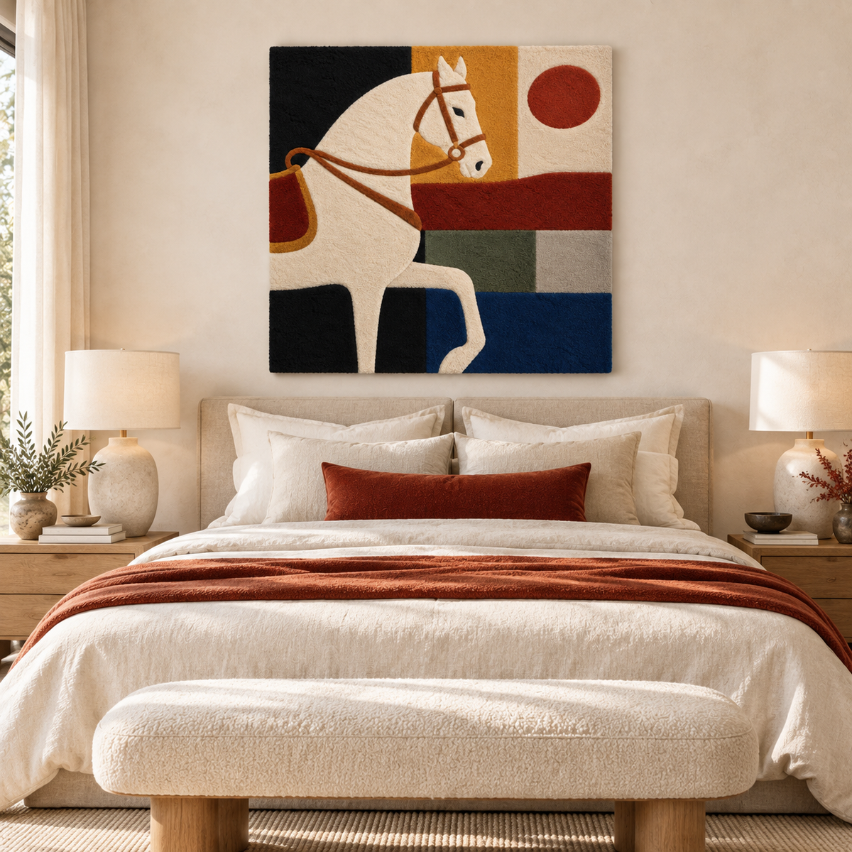 Ivory Horse at Sundown — room setting 1