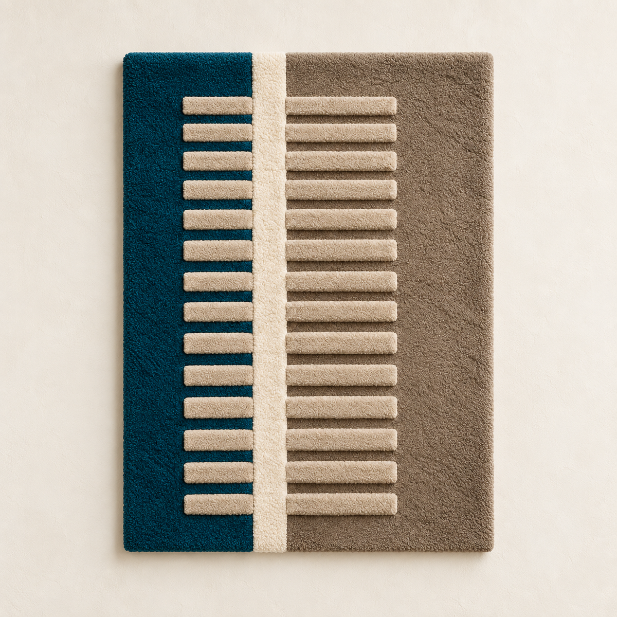 Hewn Earth wall art featuring an ivory ladder against a teal and taupe abstract background, decorative home interior piece.