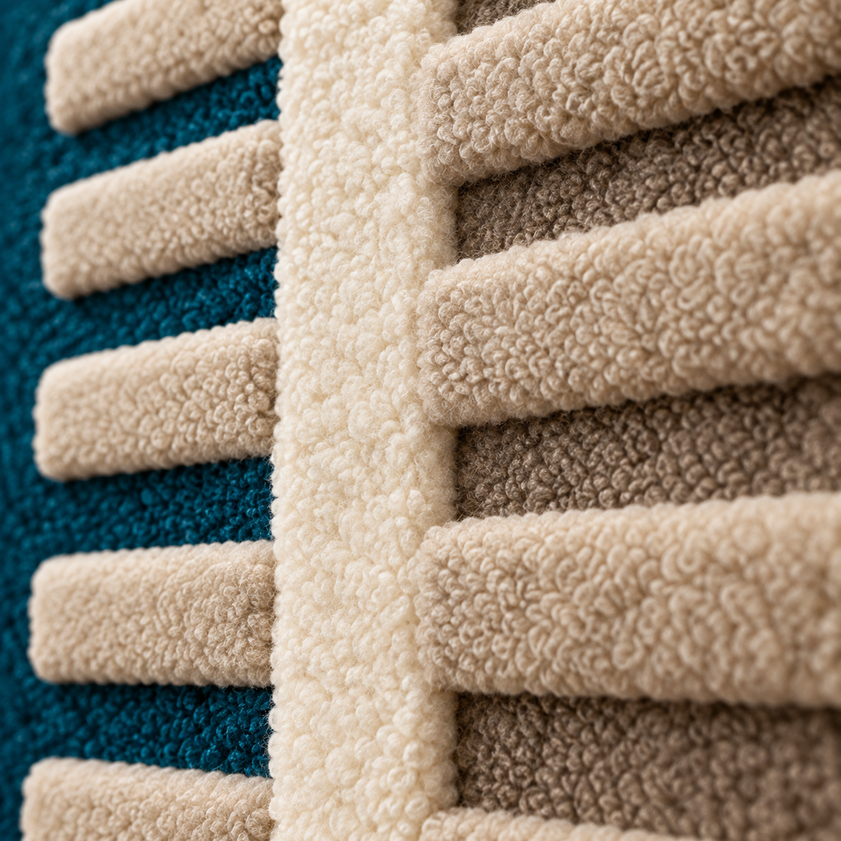Detail of Hewn Earth wall art featuring an ivory ladder against a teal and taupe background.