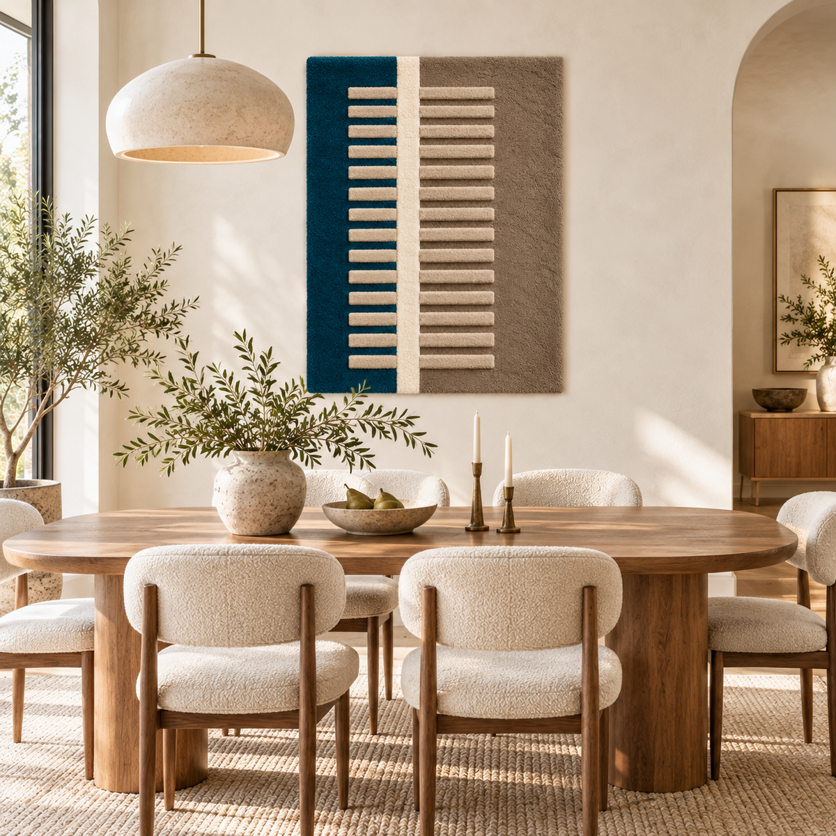 Ivory ladder wall art by Hewn Earth displayed against teal and taupe background in a room setting.