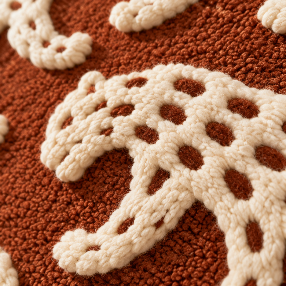Ivory Leopards on Terracotta — tufted wool texture detail