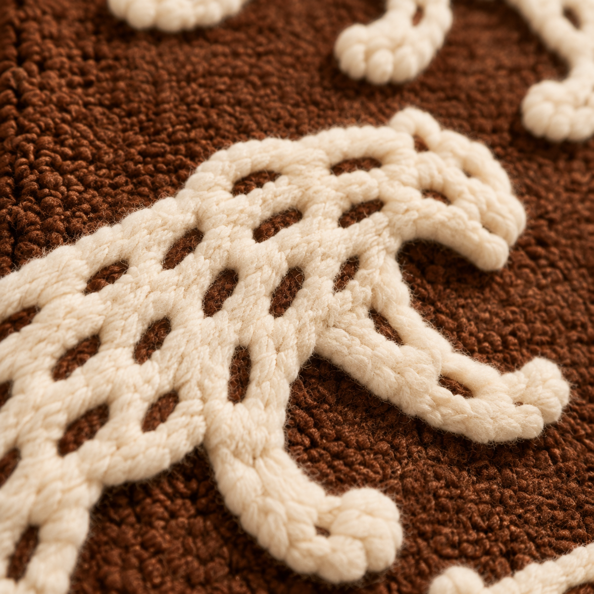 Ivory Leopards on Walnut — tufted wool texture detail