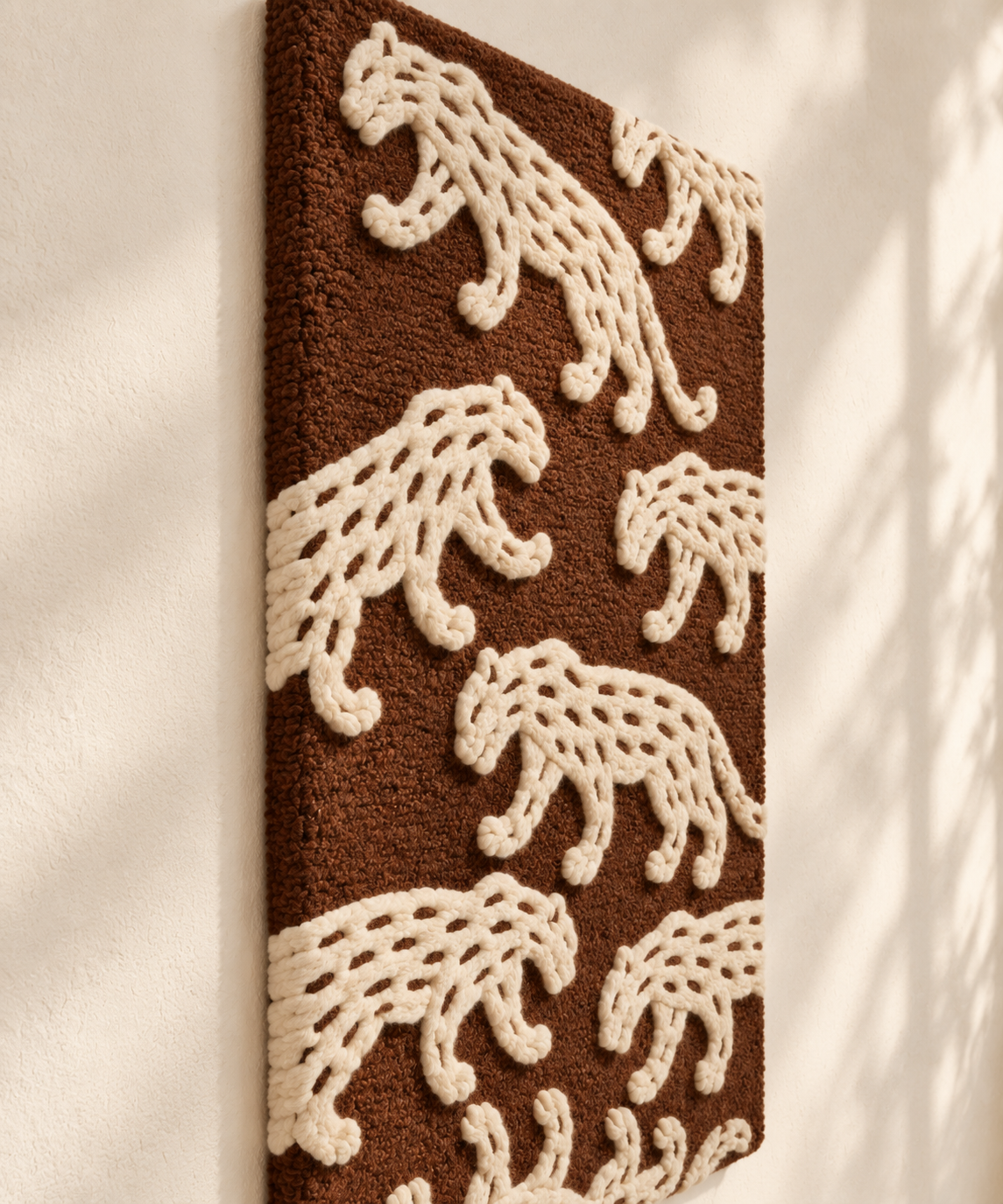 Ivory Leopards on Walnut — angled relief view