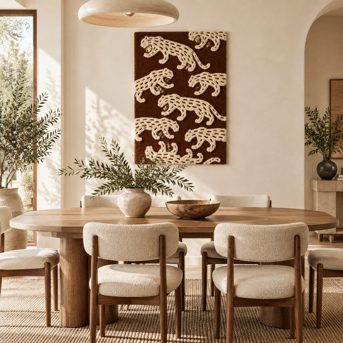 Ivory Leopards on Walnut — room setting
