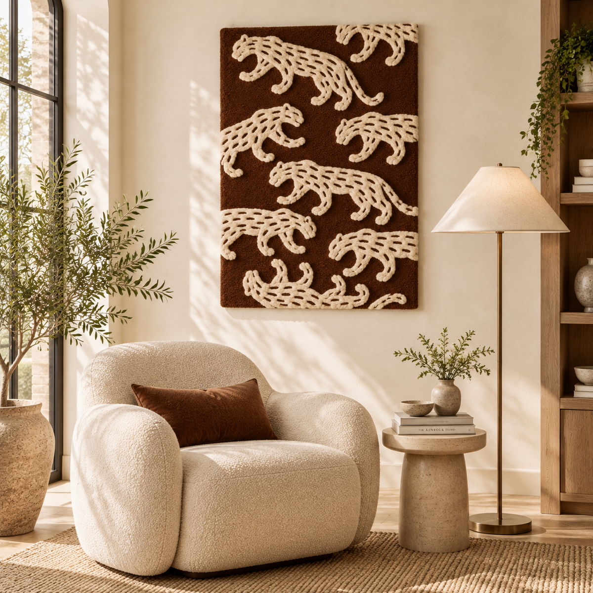 Ivory Leopards on Walnut — room setting