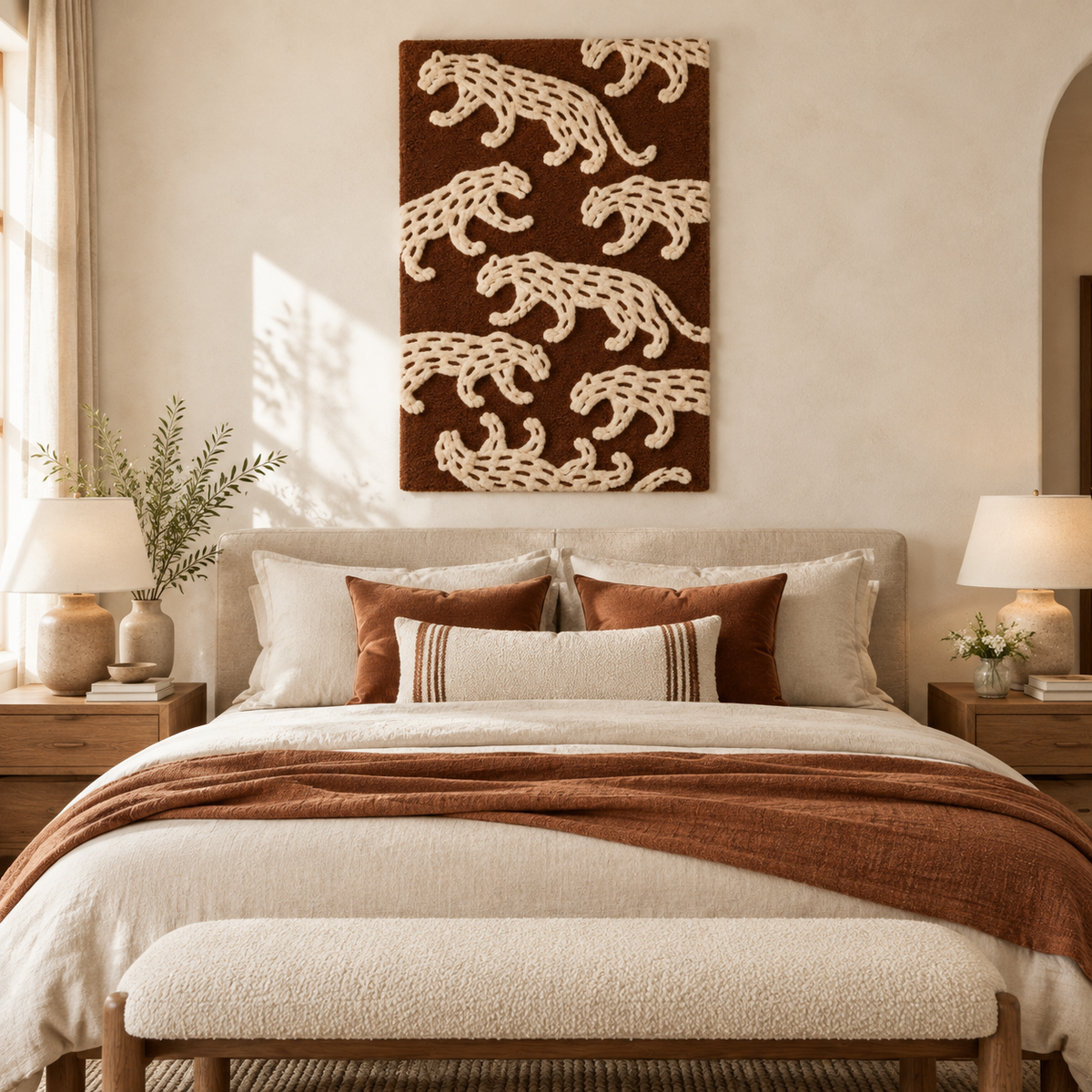 Ivory Leopards on Walnut — room setting