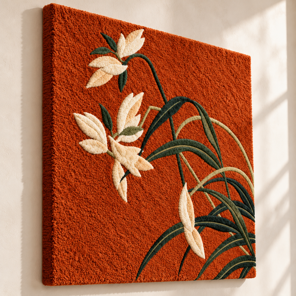 Ivory Lilies Rust by Hewn Earth Studio — angled relief view