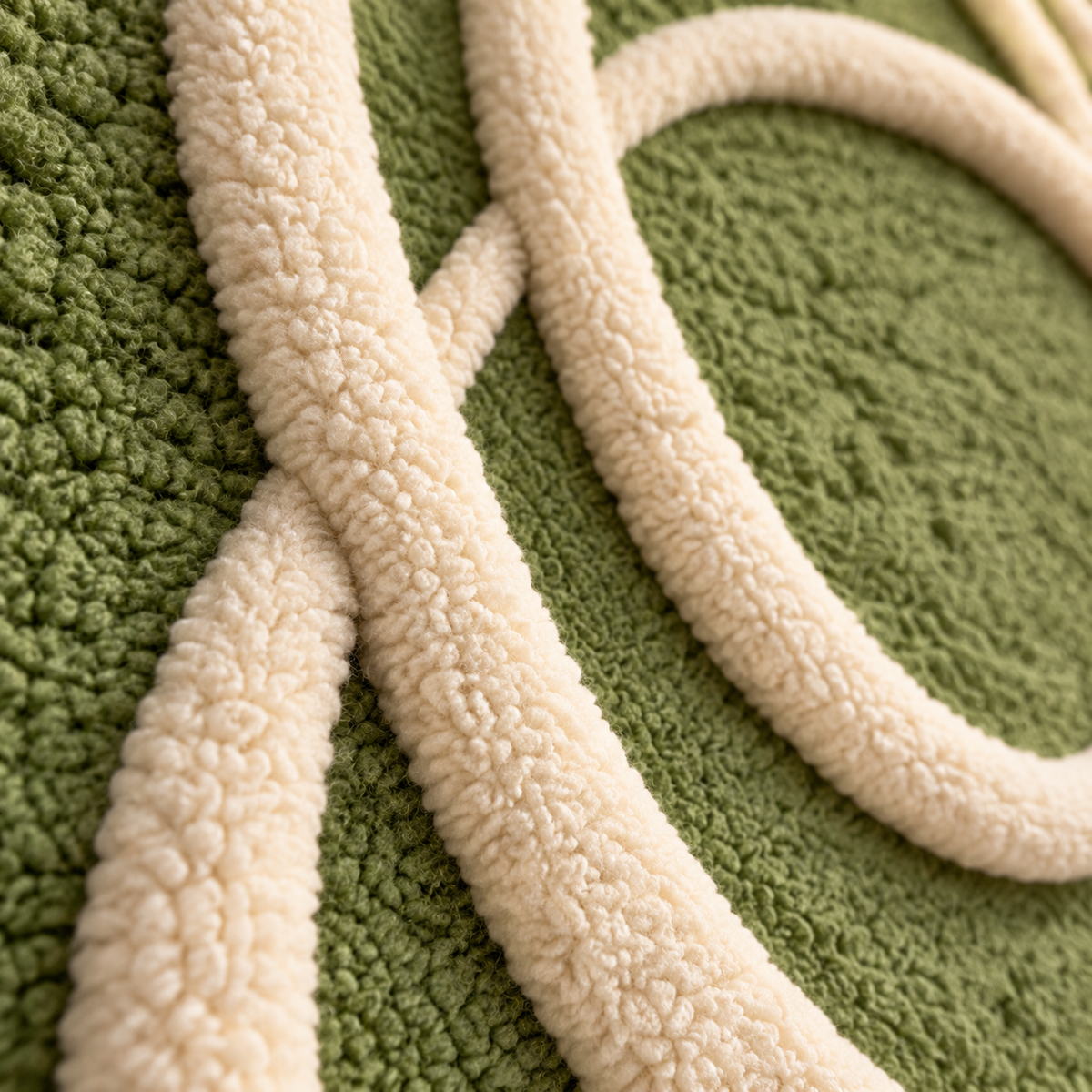 Ivory Loops on Moss — tufted wool texture detail
