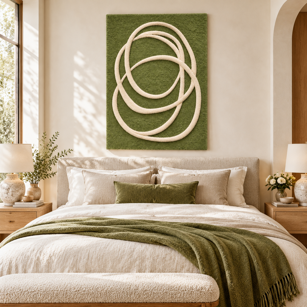 Ivory Loops on Moss — front-facing room scene [room-front]