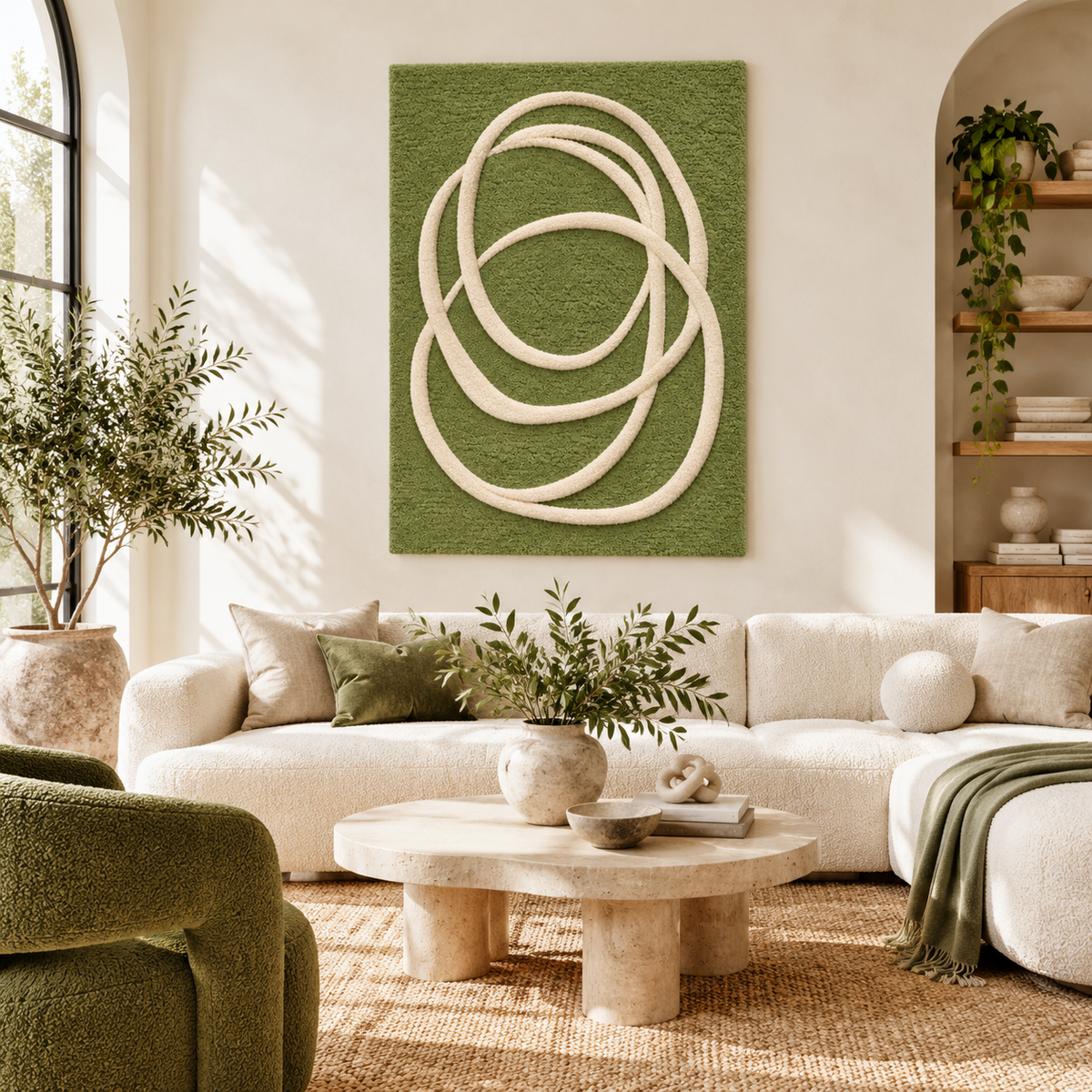 Ivory Loops on Moss — front-facing room scene [room-front]