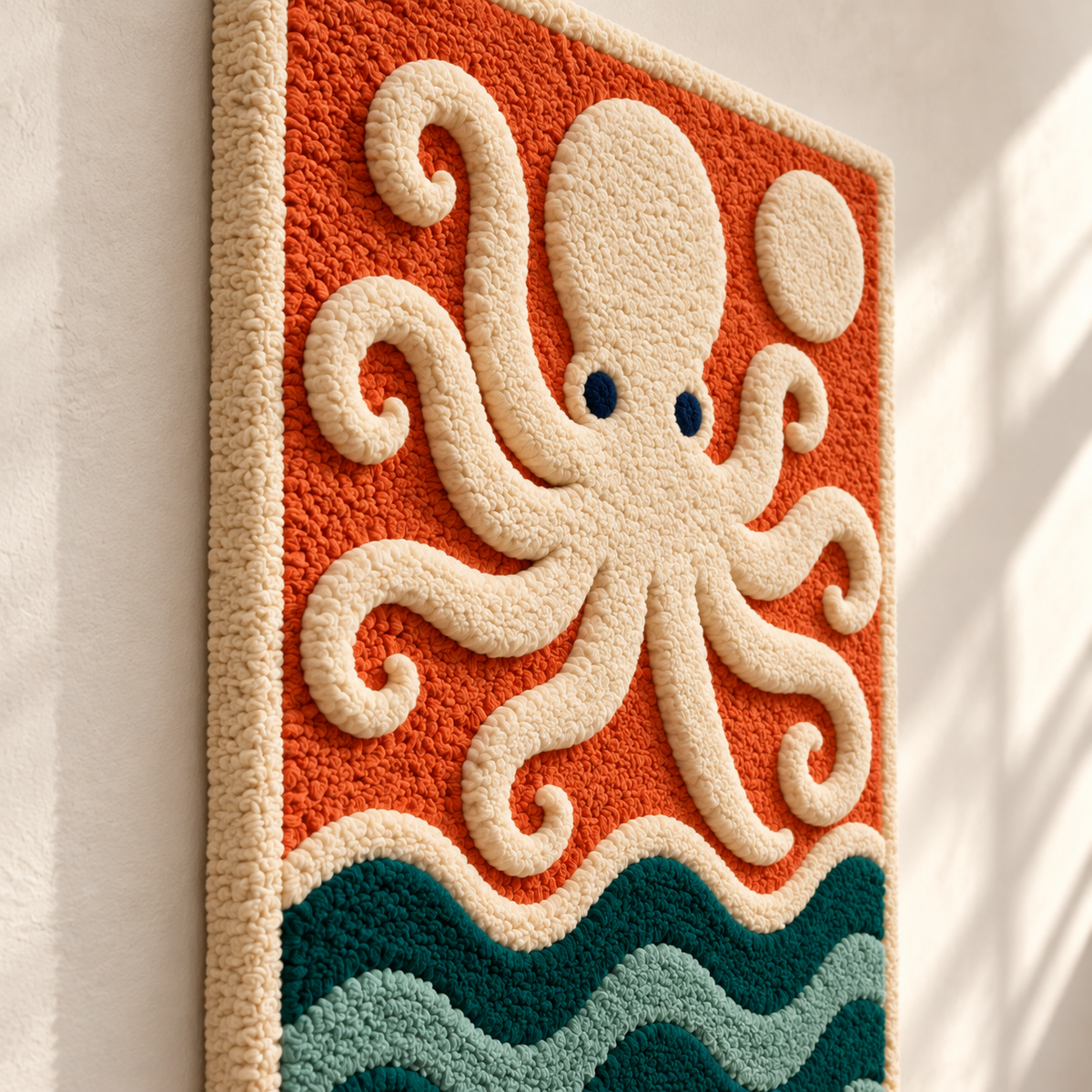 Ivory Octopus Wave Dance — angled relief view
