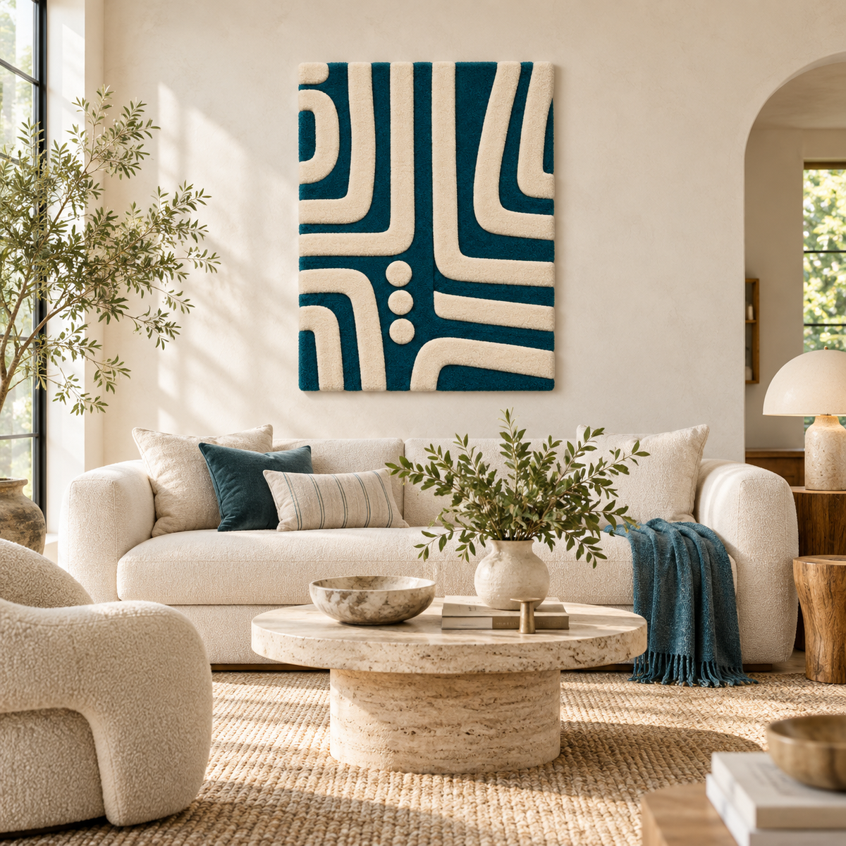Ivory Streamline Junction wall art by Hewn Earth, featuring abstract ivory-toned geometric shapes on a neutral background.