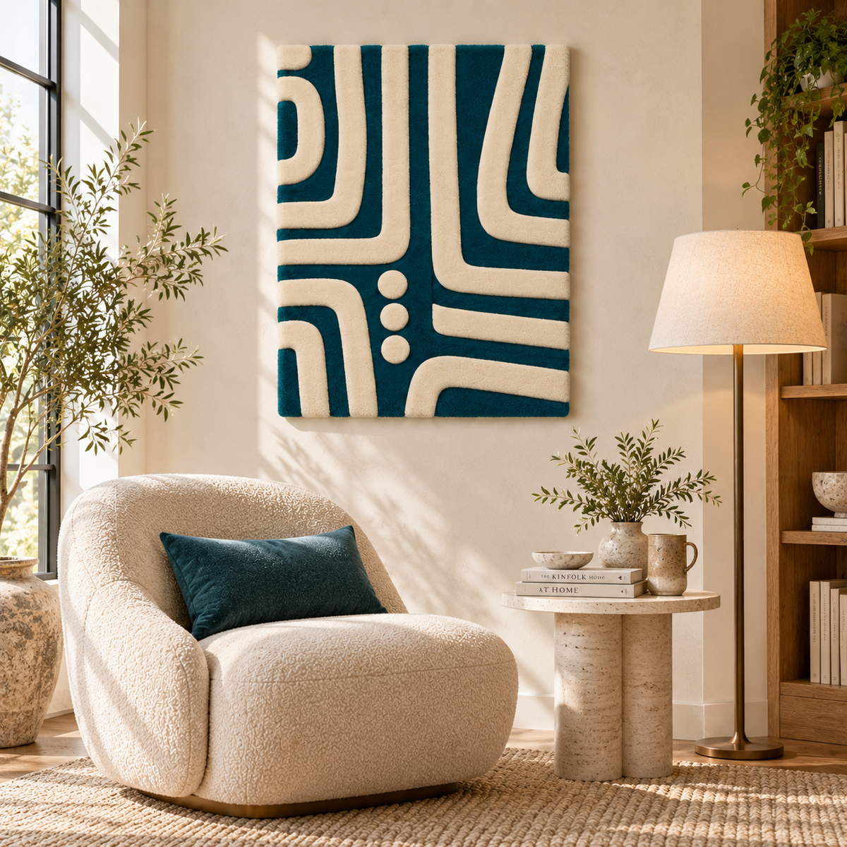 Ivory Streamline Junction wall art by Hewn Earth, featuring abstract geometric design on a room wall.