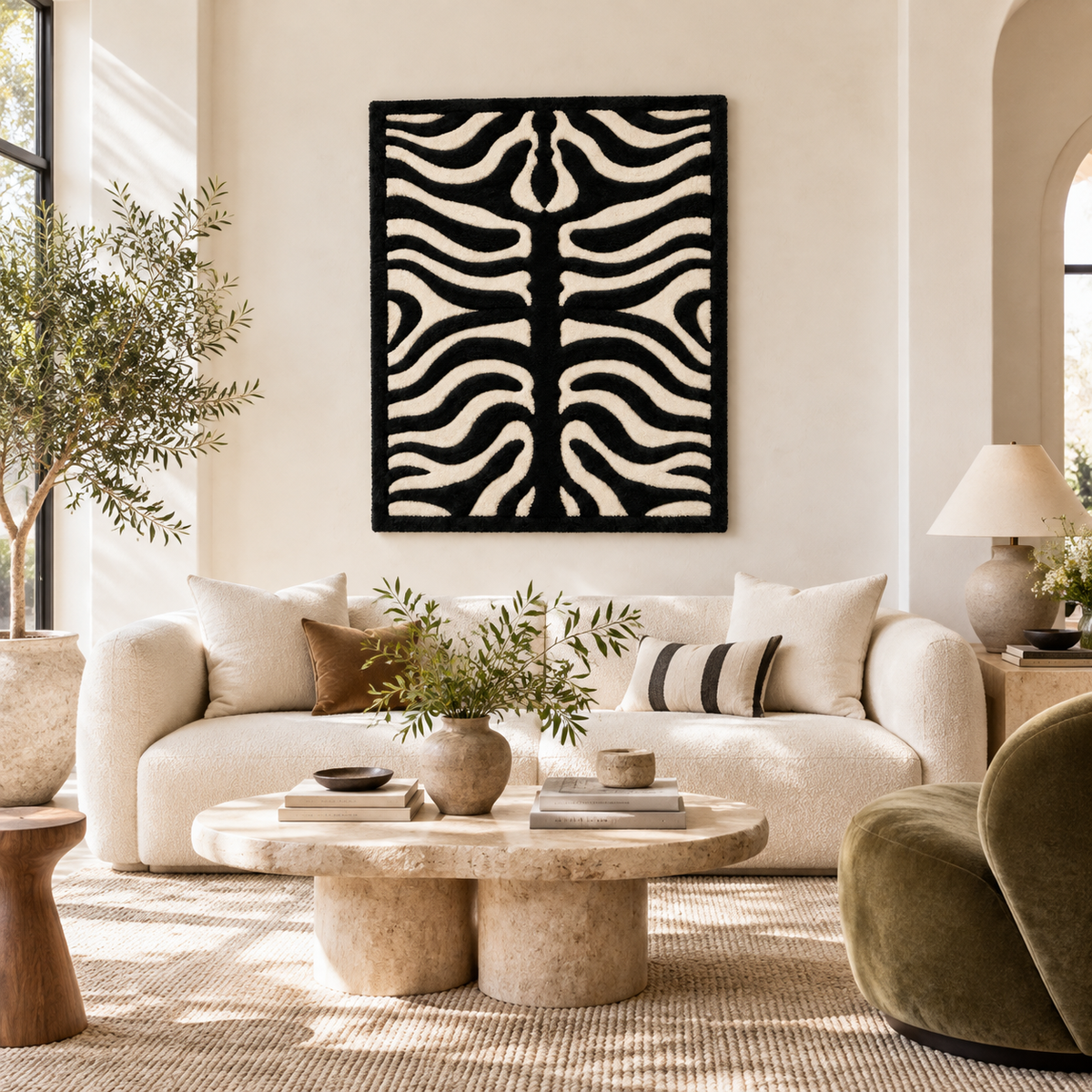 Ivory Zebra Rhythm wall art by Hewn Earth featuring an elegant zebra design on a light background, suitable for contemporary decor.