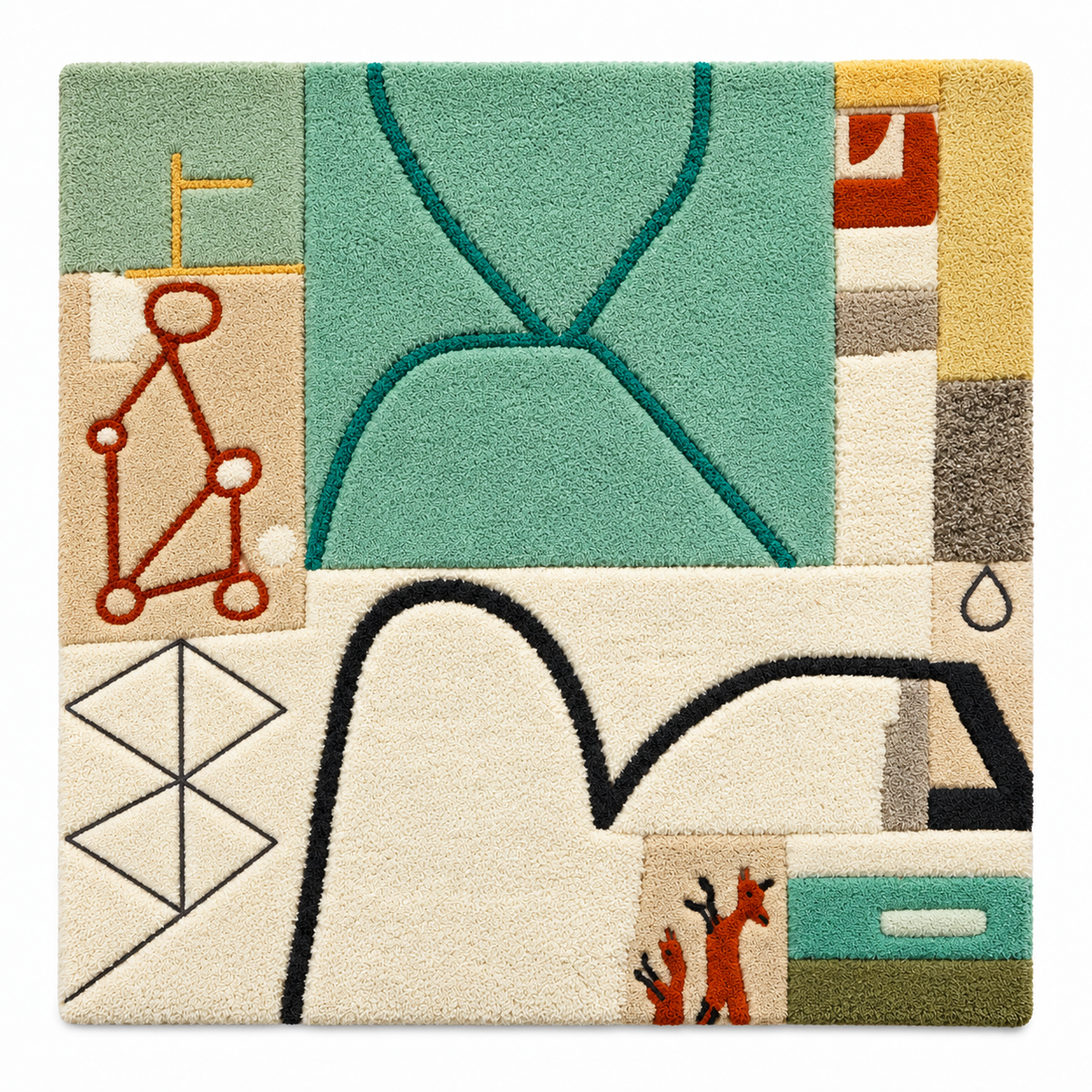 Hewn Earth Jade Line Assembly wall art featuring layered jade-colored geometric shapes on a neutral background.