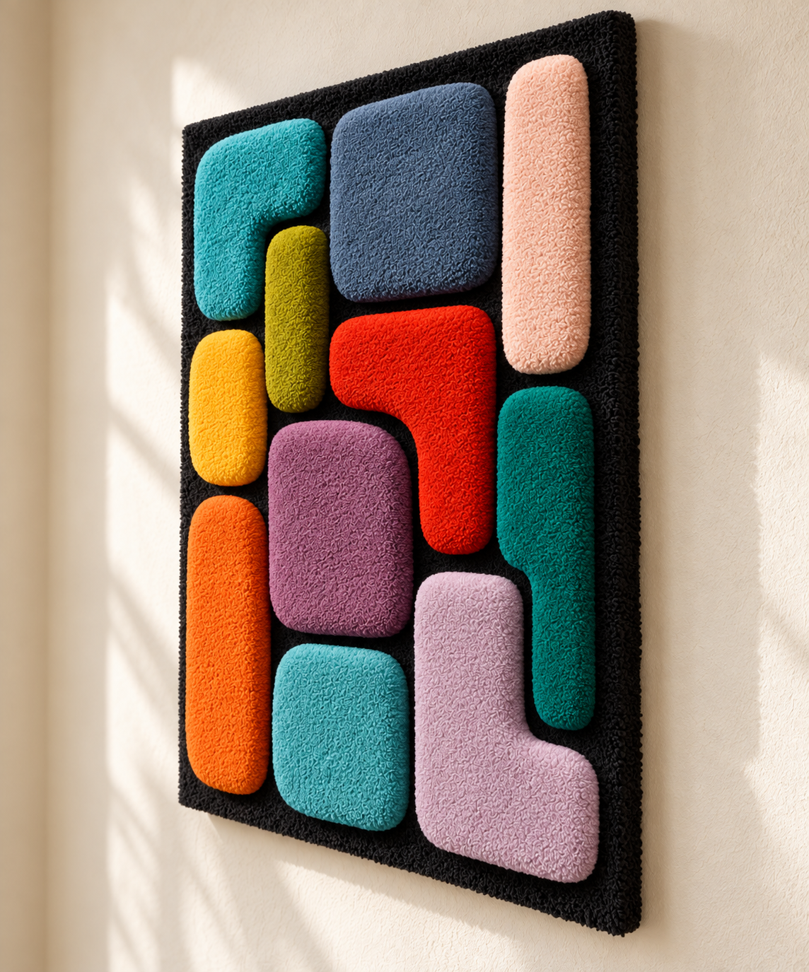 Hewn Earth Jewel Tile Puzzle wall art featuring colorful, geometric jewel-shaped tiles arranged in an artistic pattern.