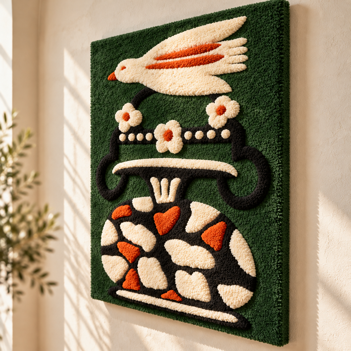 Bird and Floral Vase by Josie — angled relief view