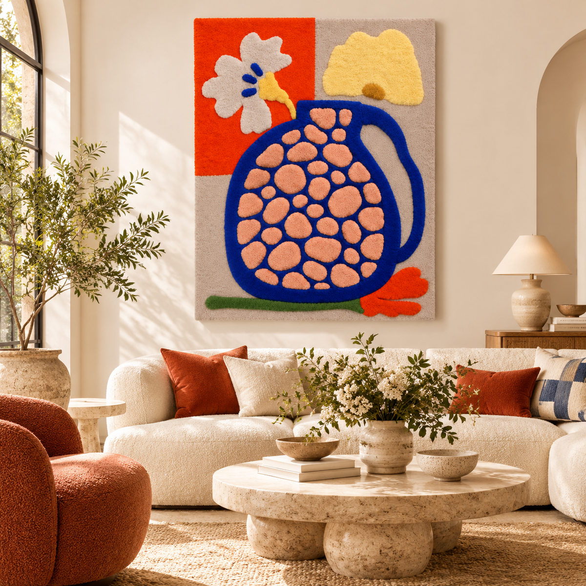 Cobalt Pitcher and Flowers by Josie — front-facing room scene [room-front]