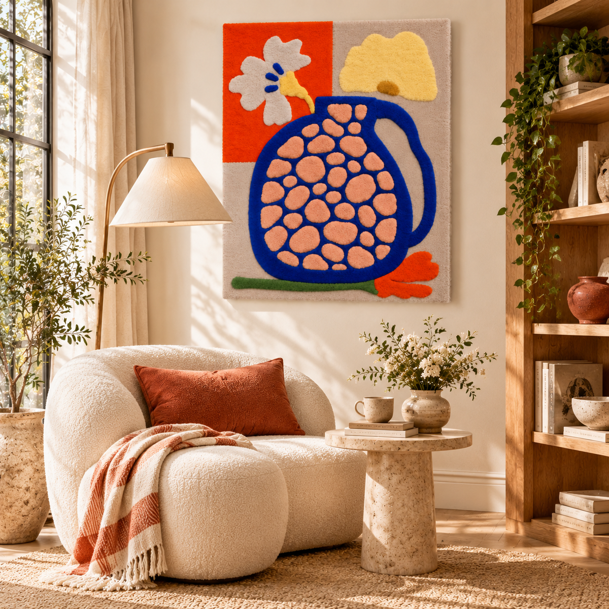 Cobalt Pitcher and Flowers by Josie — room setting