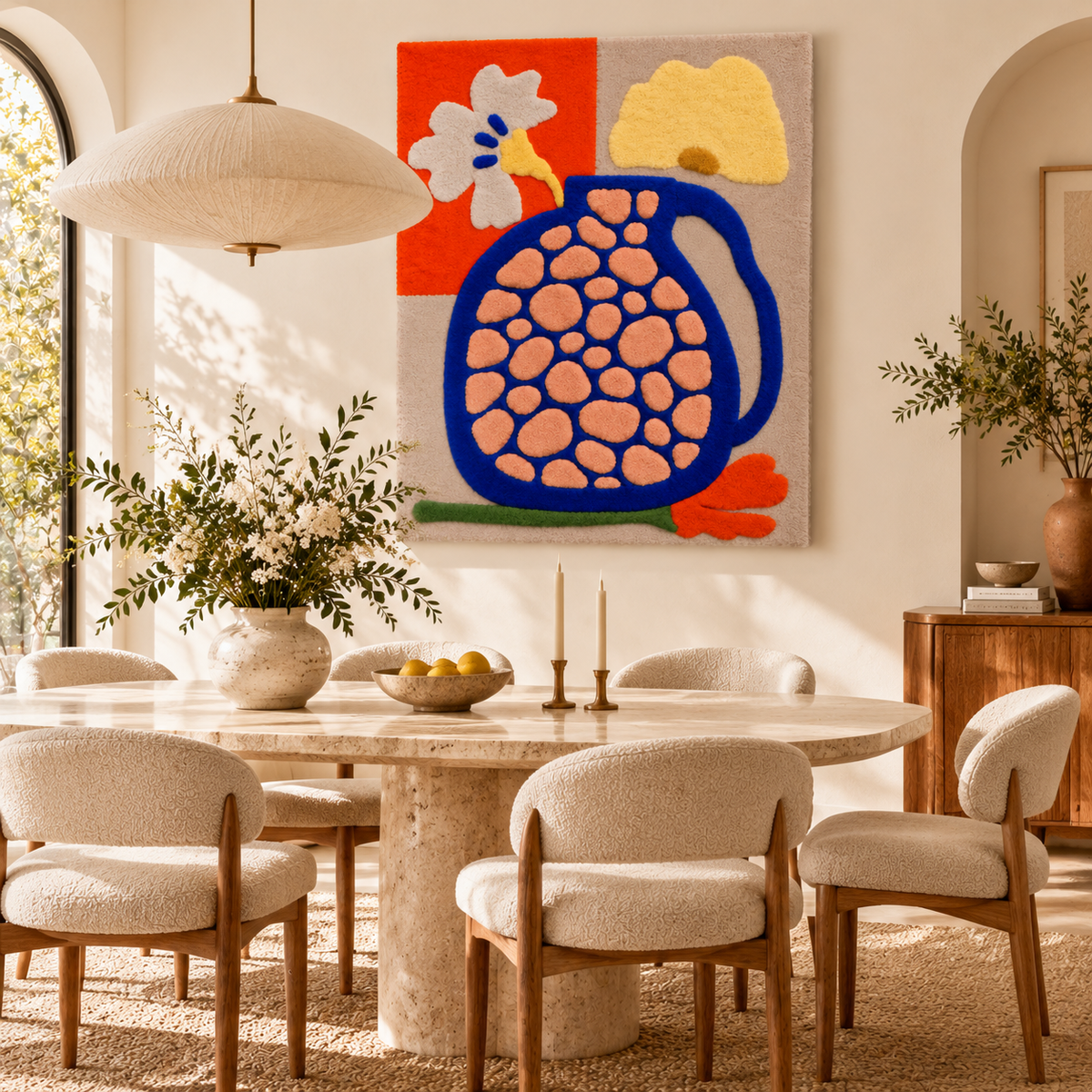 Cobalt Pitcher and Flowers by Josie — room setting