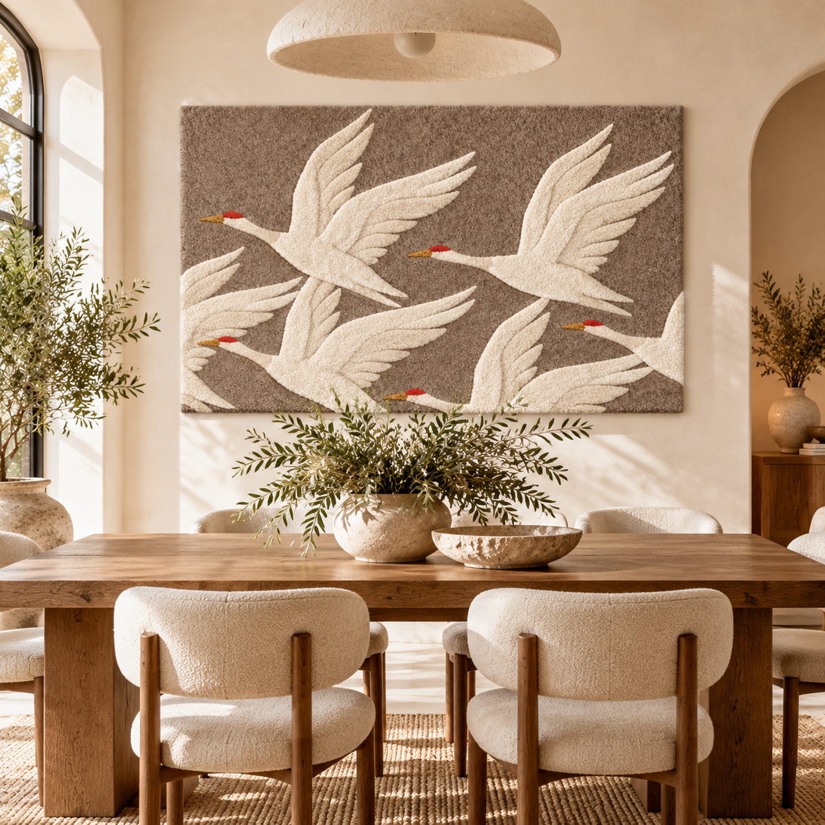Ivory Cranes in Flight by Josie — room setting