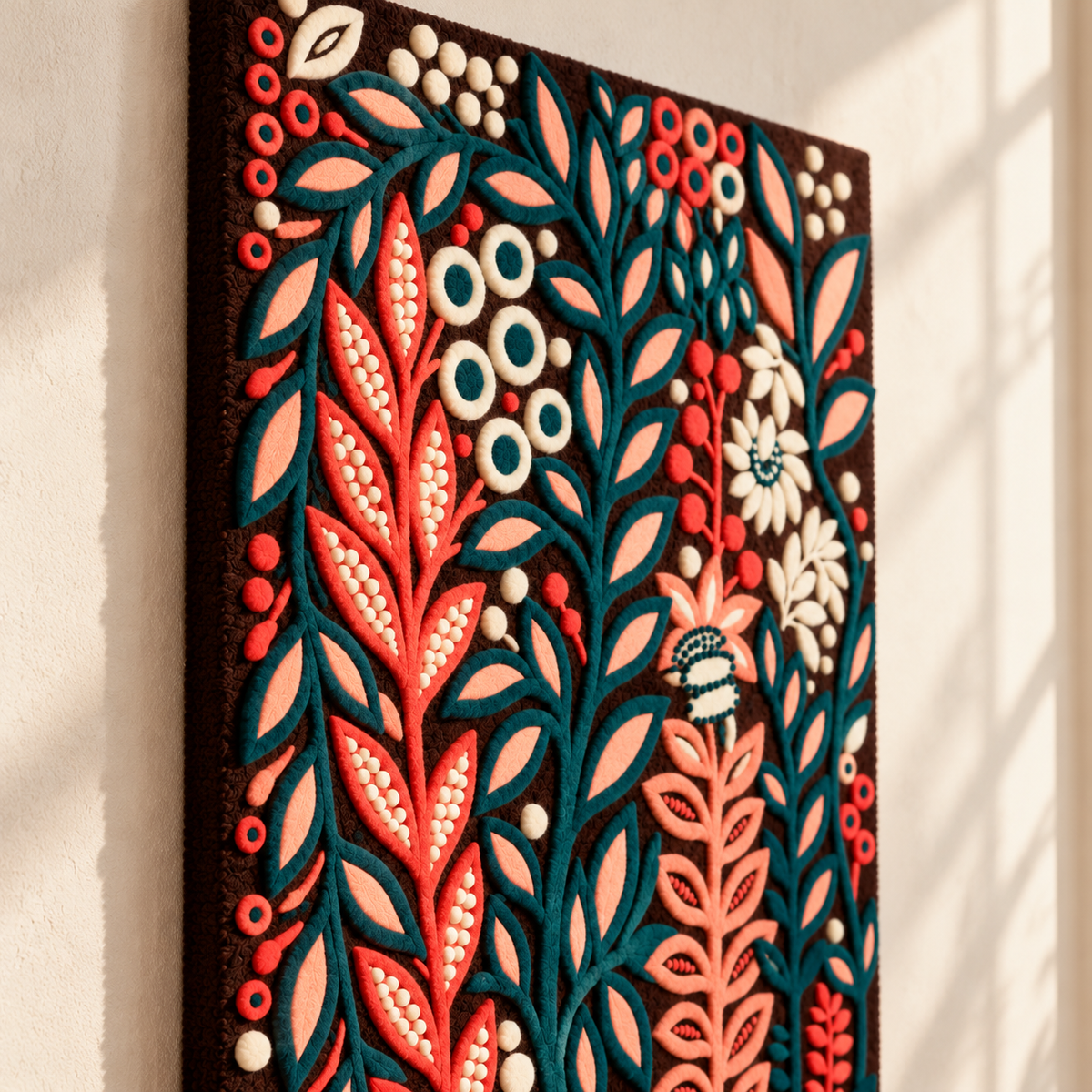 Teal and Coral Botanical Garden by Josie — angled relief view