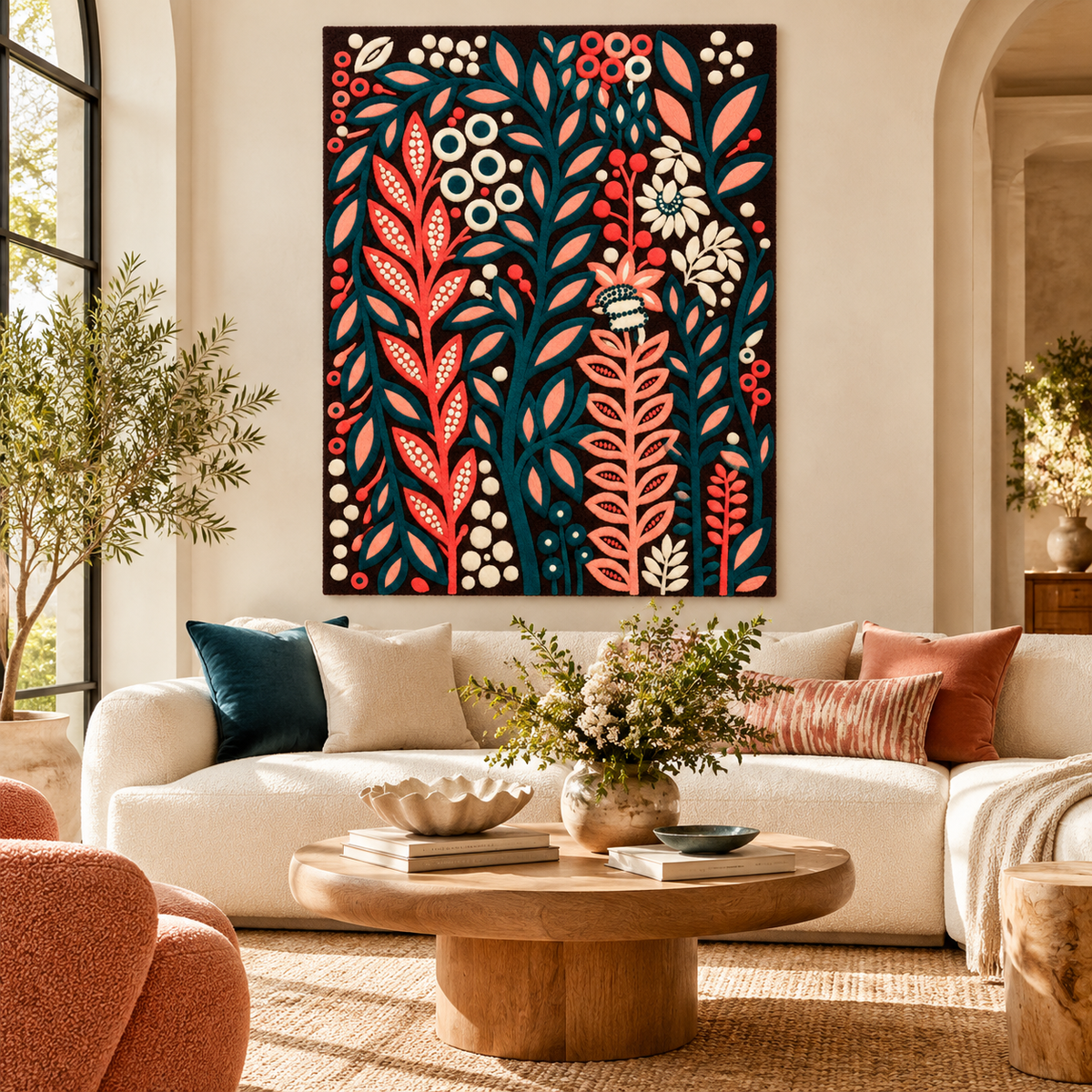 Teal and Coral Botanical Garden by Josie — front-facing room scene [room-front]