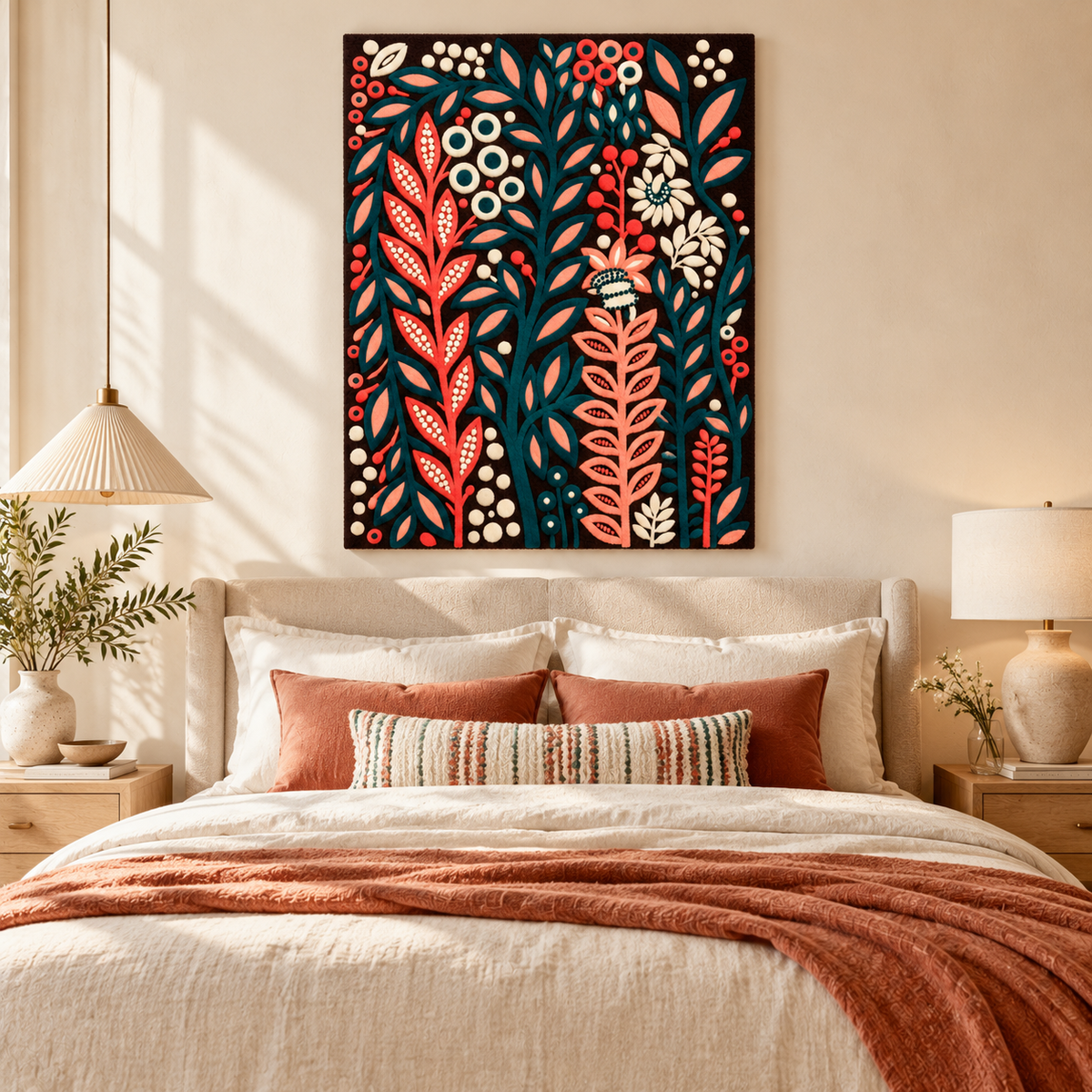 Teal and Coral Botanical Garden by Josie — room setting