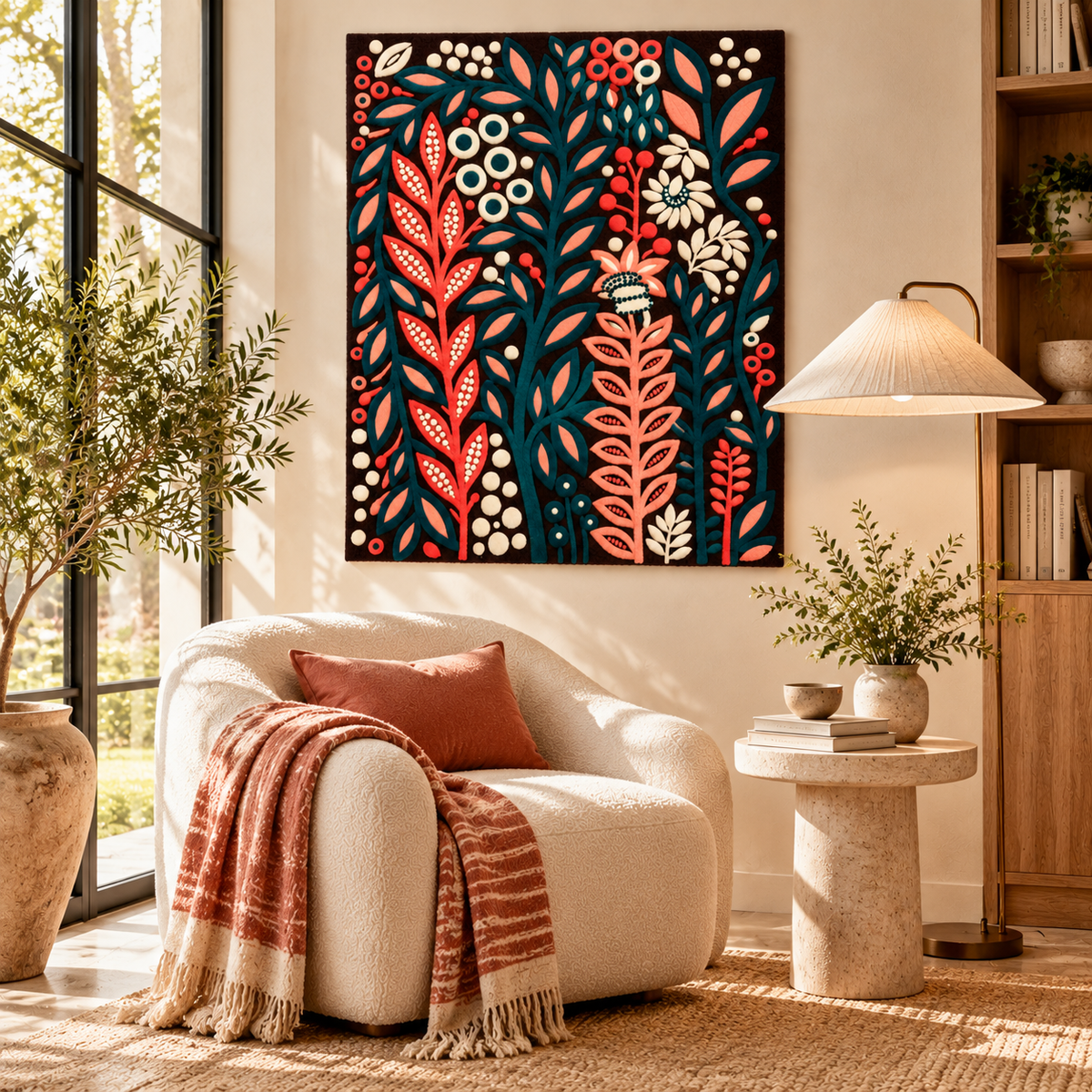 Teal and Coral Botanical Garden by Josie — room setting
