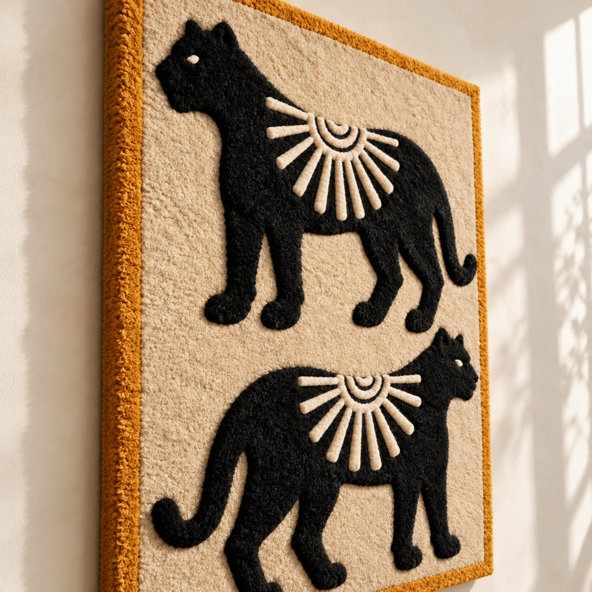 Twin Panther Sunburst by Josie — angled relief view
