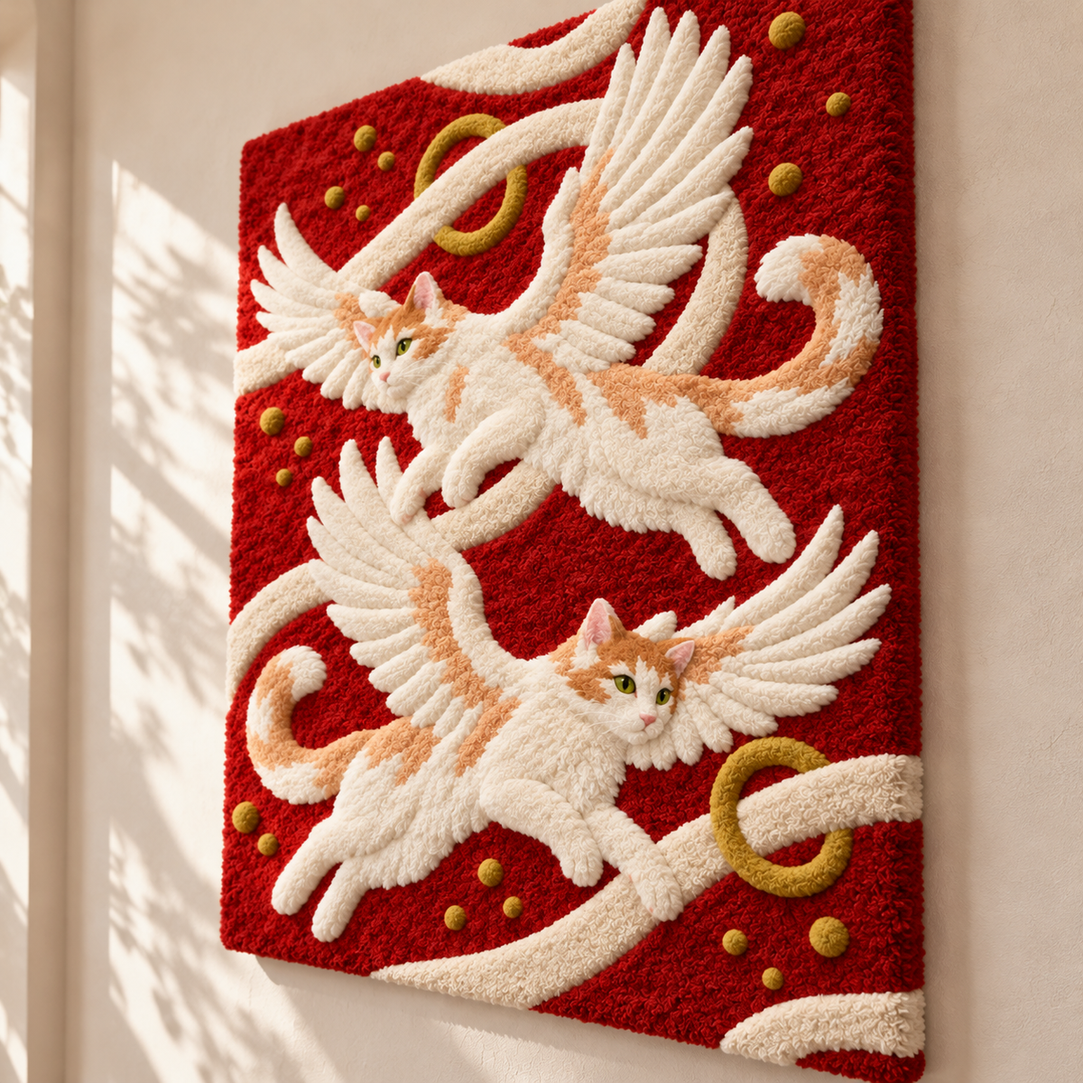 Twin Winged Cats by Josie — angled relief view