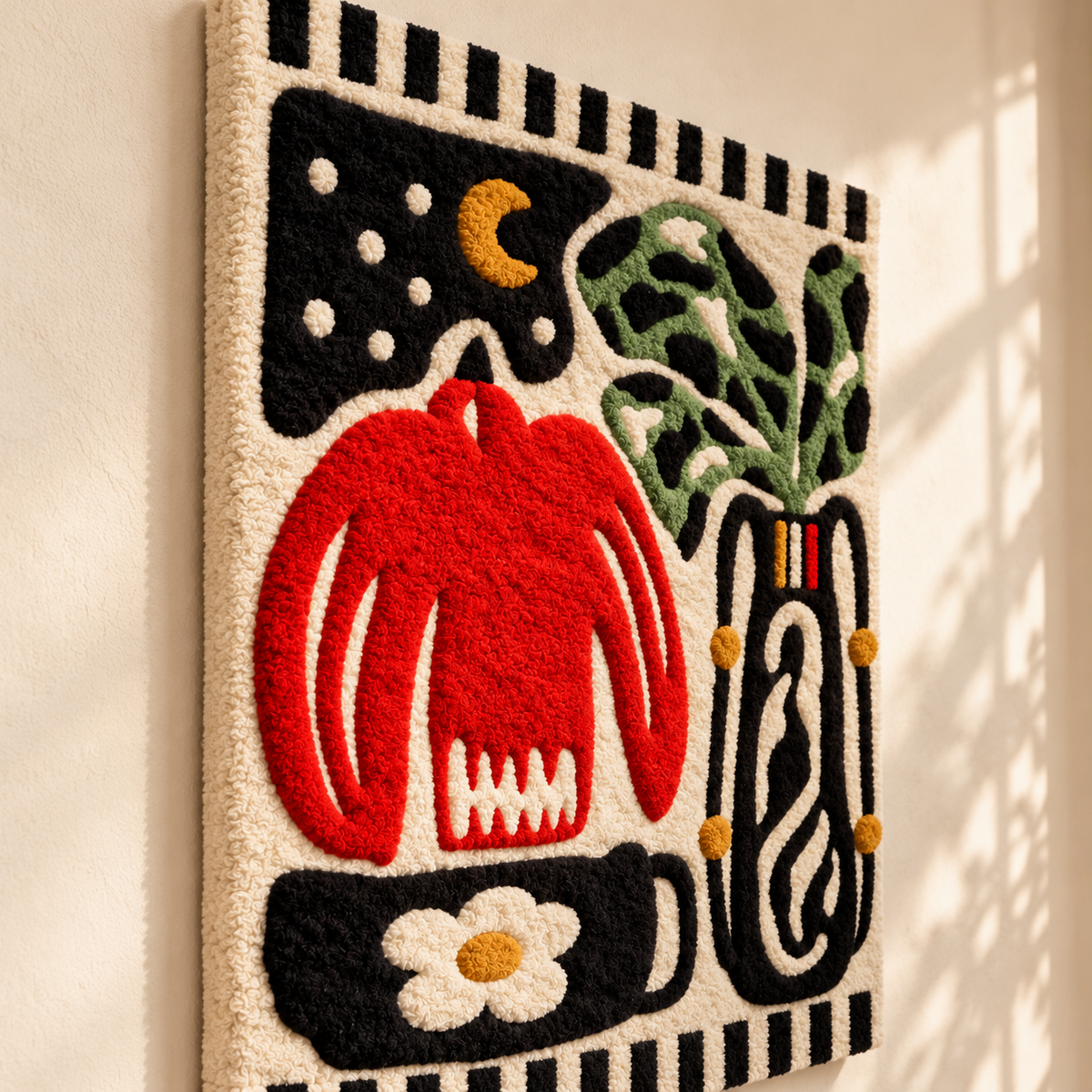 Vase and Flower Under a Crescent Moon by Josie — angled relief view