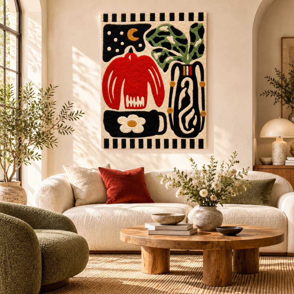 Vase and Flower Under a Crescent Moon by Josie — front-facing room scene [room-front]