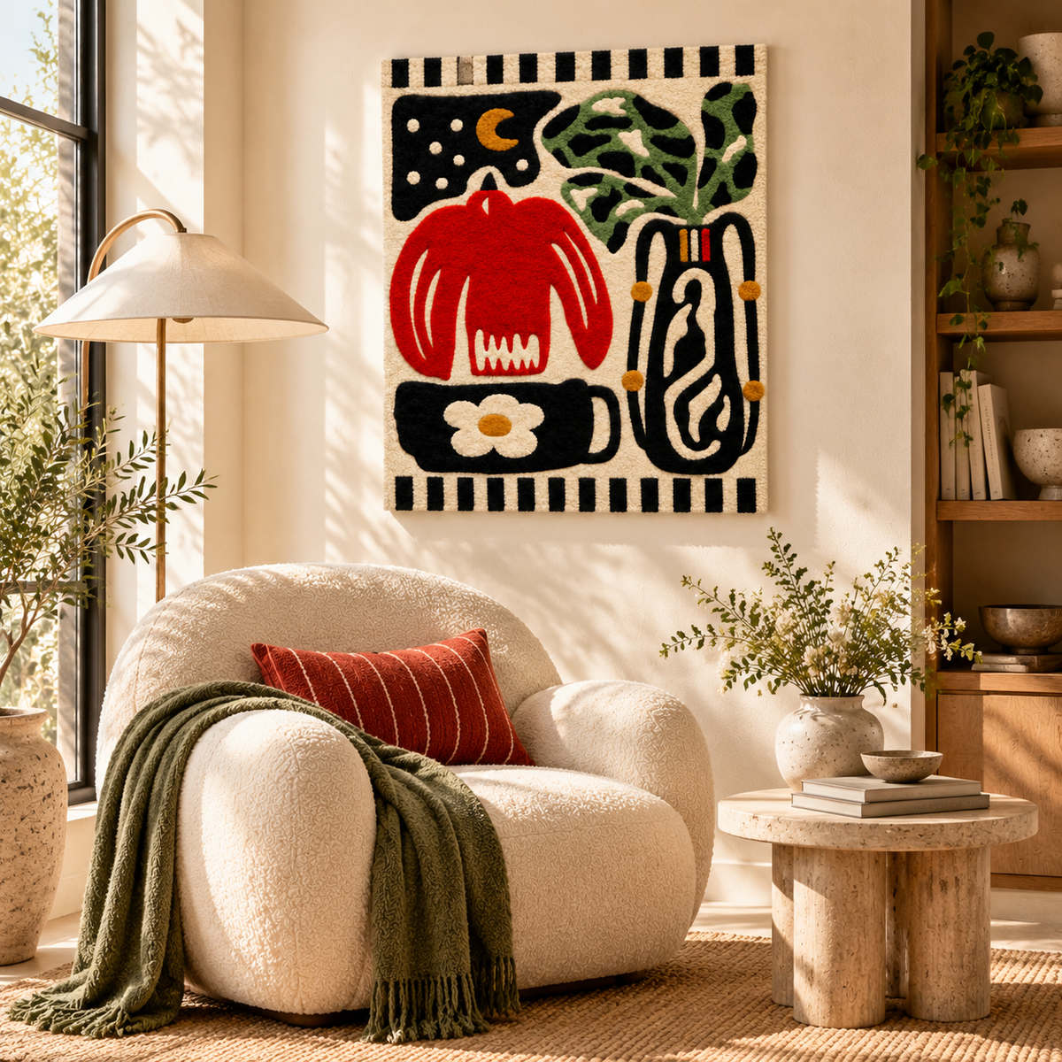 Vase and Flower Under a Crescent Moon by Josie — room setting