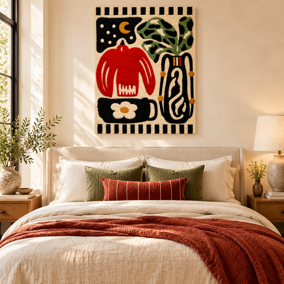 Vase and Flower Under a Crescent Moon by Josie — room setting