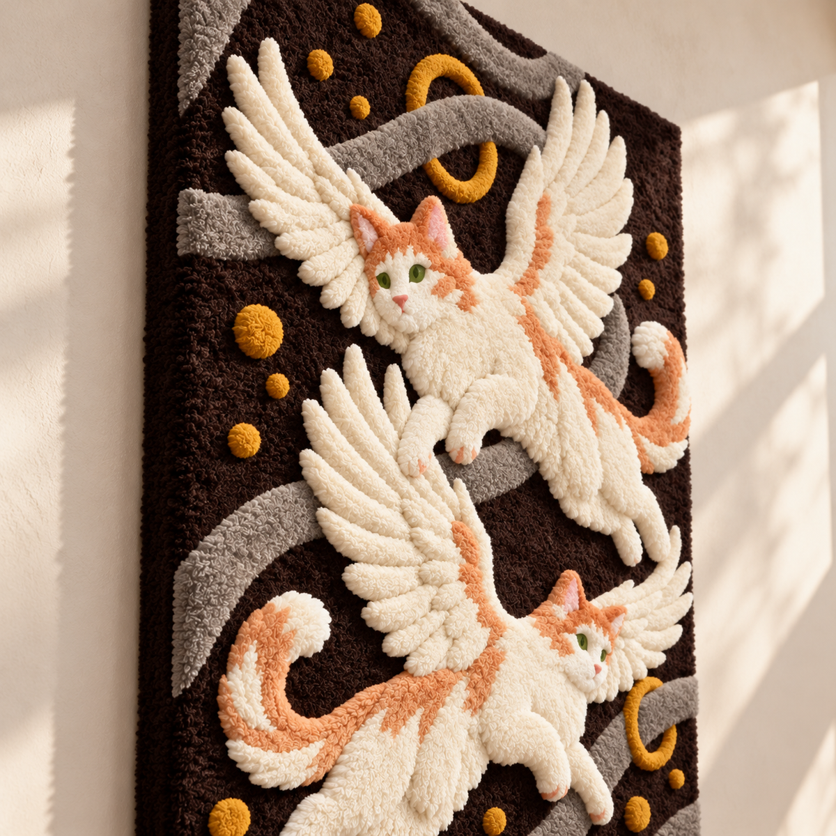 Winged Cats in a Dreamscape by Josie — angled relief view