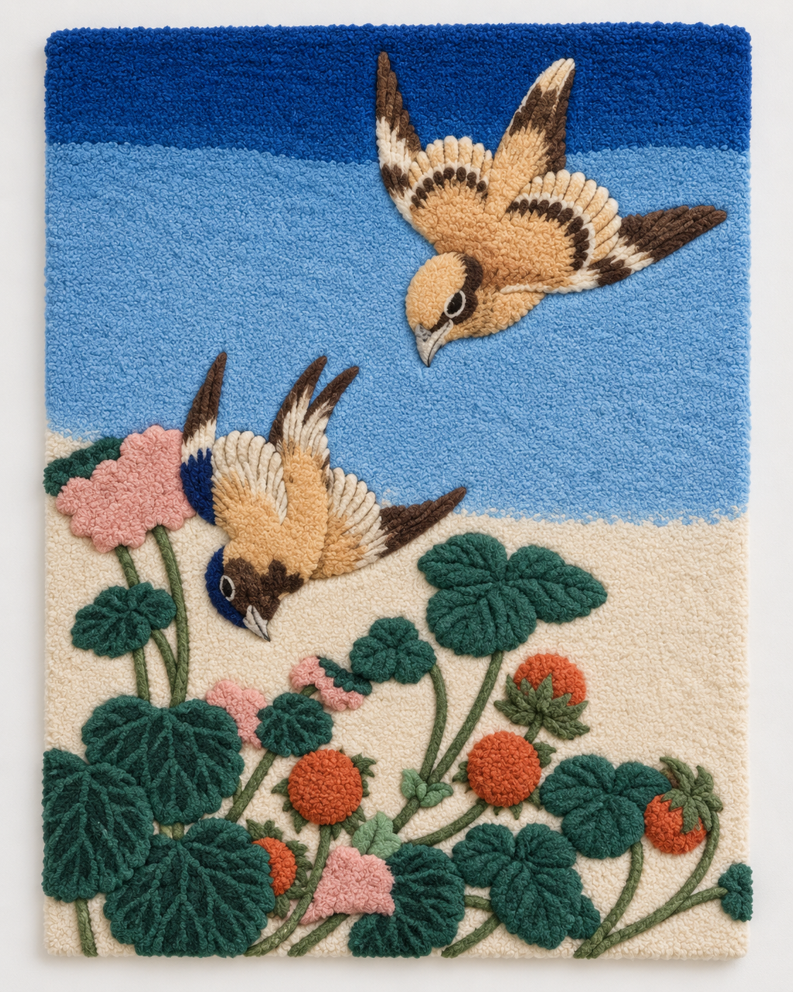 Bull-headed Shrike and Bluebird with Begonia and Wild Strawberry by Katsushika Hokusai — front product view [product-light]