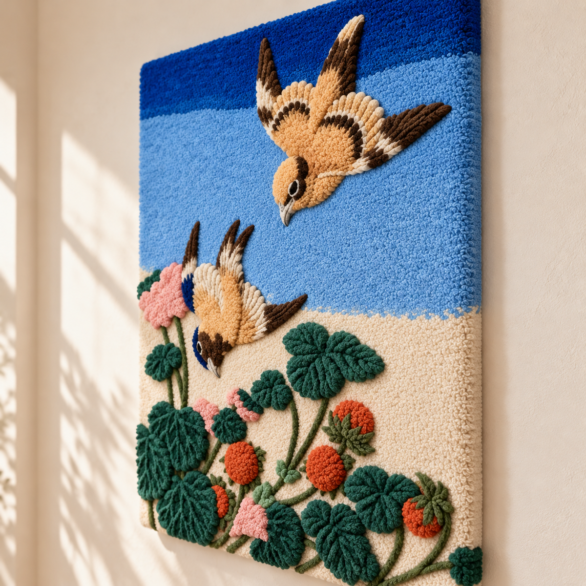 Bull-headed Shrike and Bluebird with Begonia and Wild Strawberry by Katsushika Hokusai — angled relief view