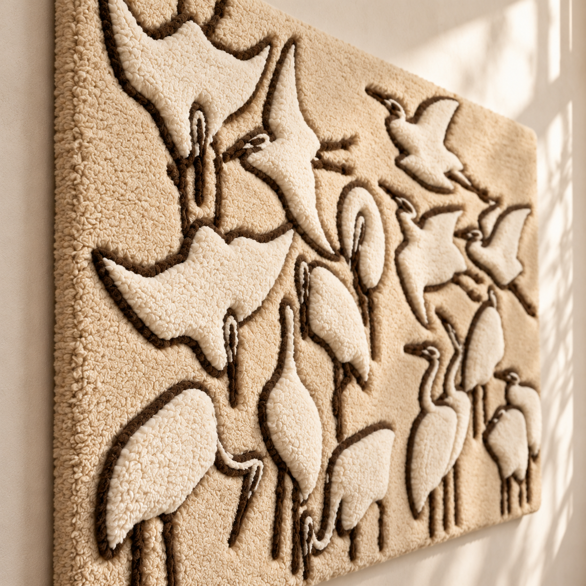 Cranes from Quick Lessons in Simplified Drawing by Katsushika Hokusai — angled relief view
