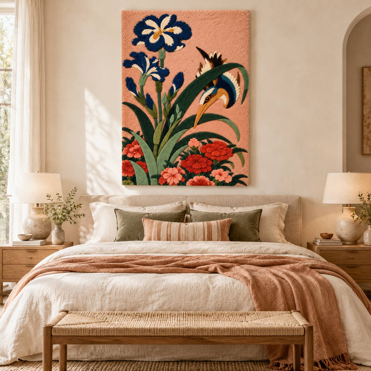 Kingfisher with Iris and Wild Pinks by Katsushika Hokusai — room setting