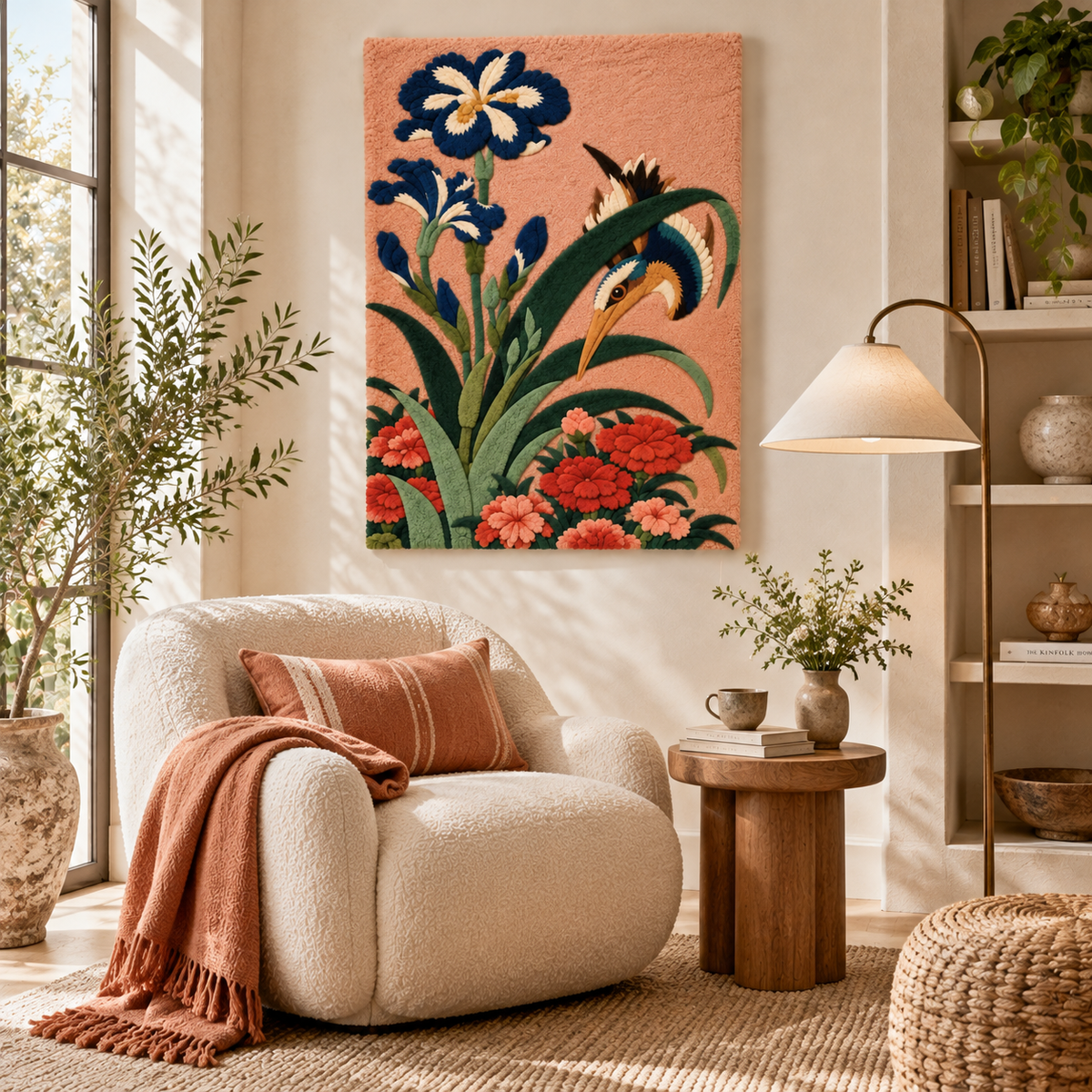 Kingfisher with Iris and Wild Pinks by Katsushika Hokusai — room setting