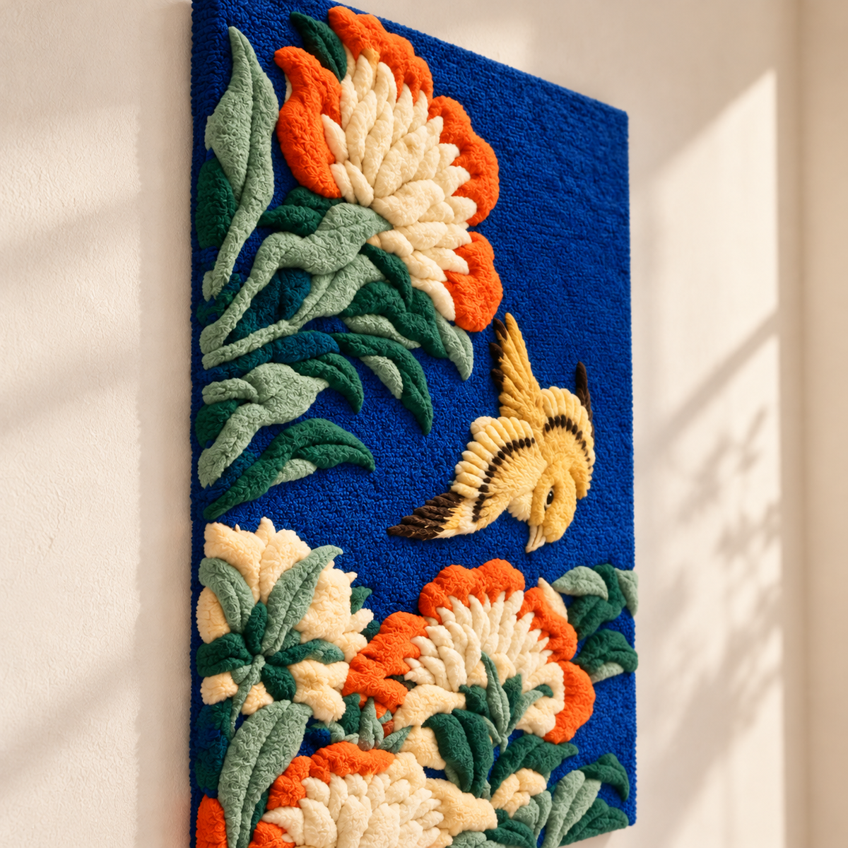 Peonies and Canary by Katsushika Hokusai — angled relief view