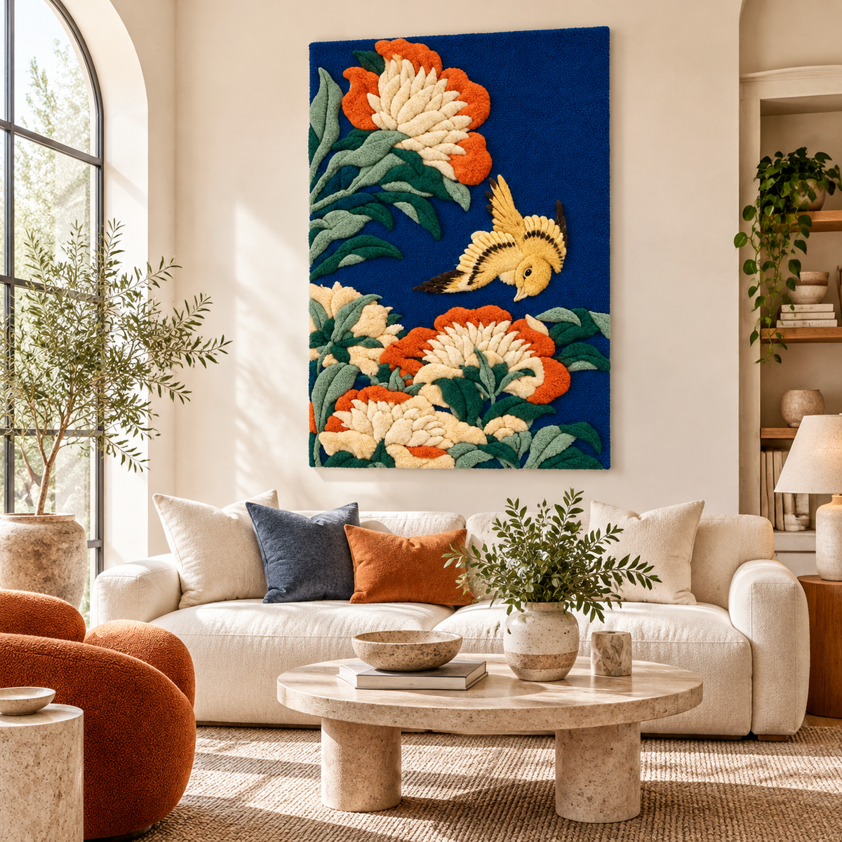Peonies and Canary by Katsushika Hokusai — room setting