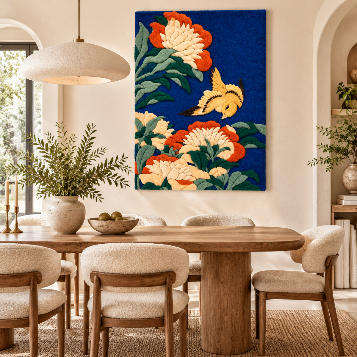 Peonies and Canary by Katsushika Hokusai — room setting