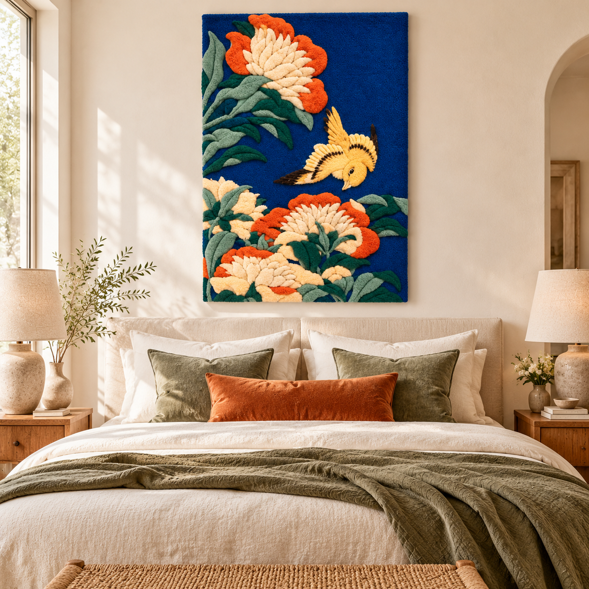 Peonies and Canary by Katsushika Hokusai — room setting