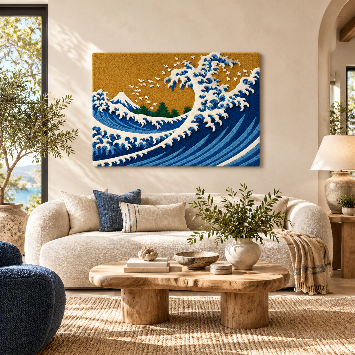 The Big Wave from One Hundred Views of Mount Fuji (Colored Version) after Katsushika Hokusai — room setting