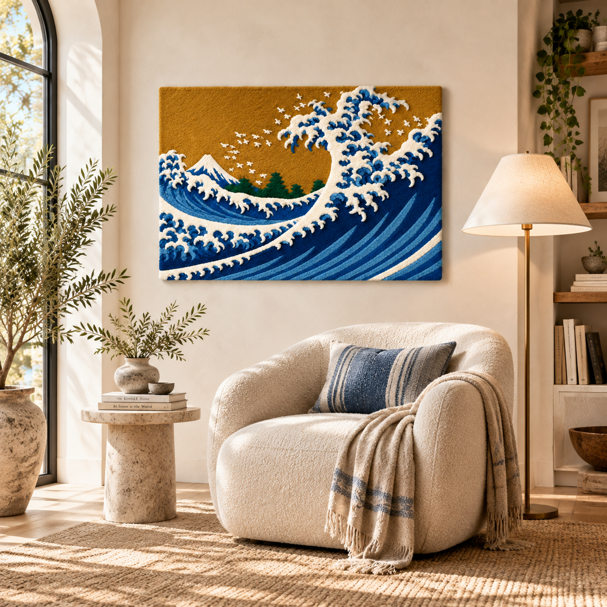 The Big Wave from One Hundred Views of Mount Fuji (Colored Version) after Katsushika Hokusai — room setting
