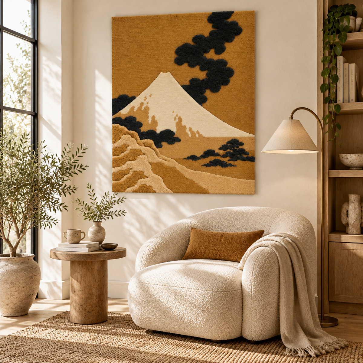 The Dragon of Smoke Escaping from Mount Fuji by Katsushika Hokusai — room setting