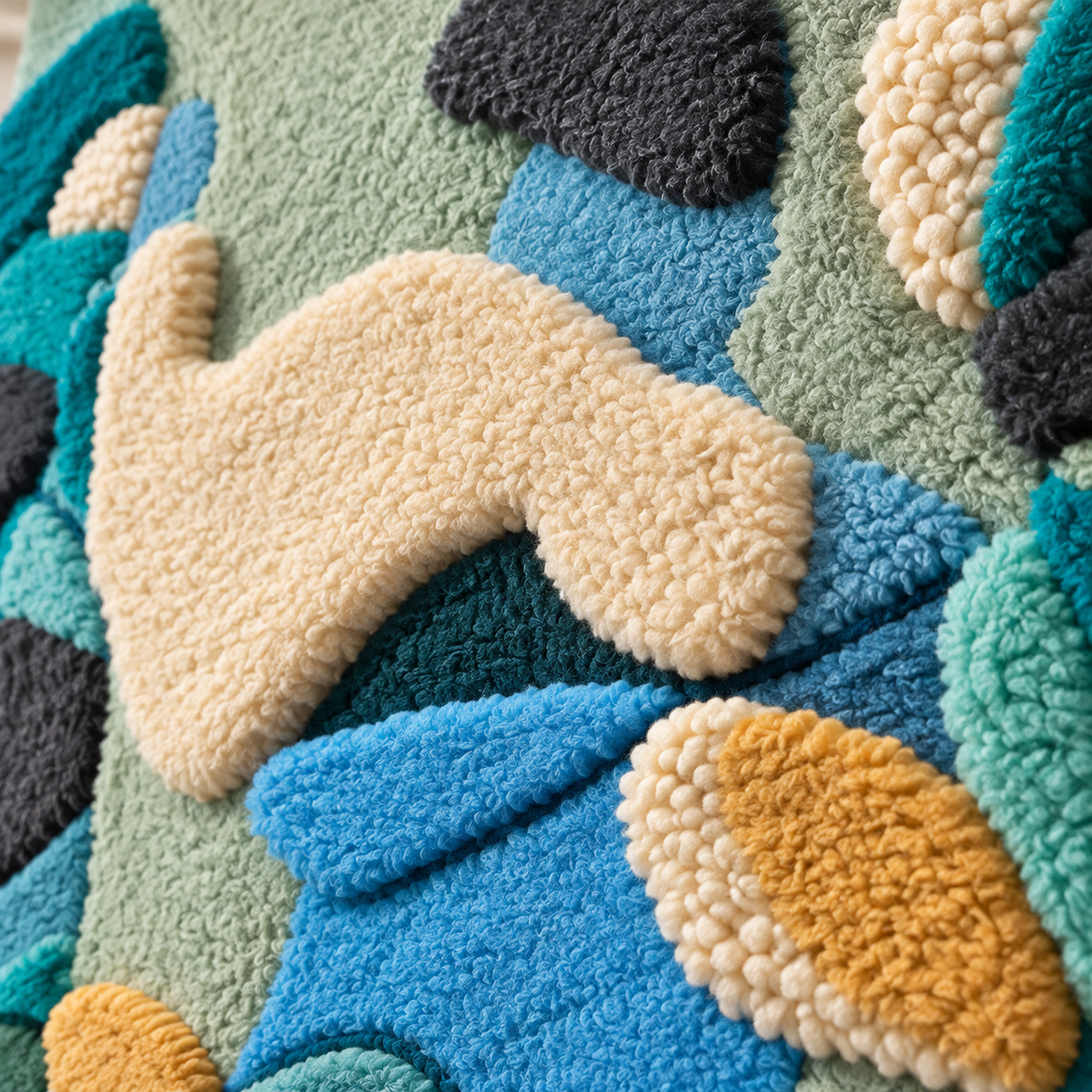 Lagoon Pebble Drift — tufted wool texture detail