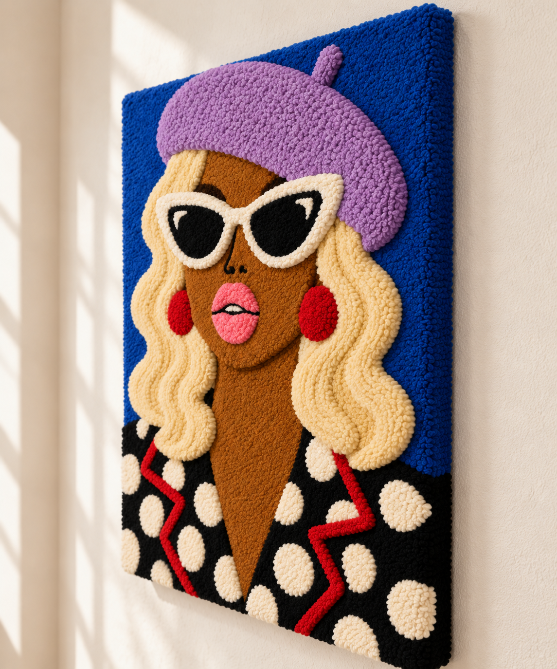 Lavender Beret and Polka Dots — angled relief view
